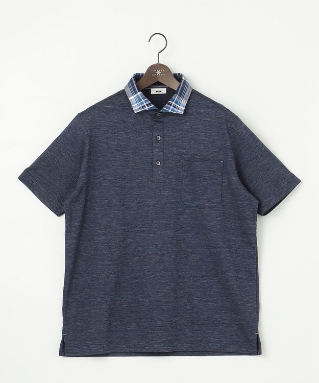 JOSEPH ABBOUD 【キングサイズ・吸水速乾】リネンハニカム ポロシャツ ネイビー系