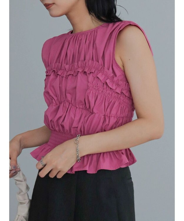 Green Parks シャーリングデザインコルセット風ブラウス Pink