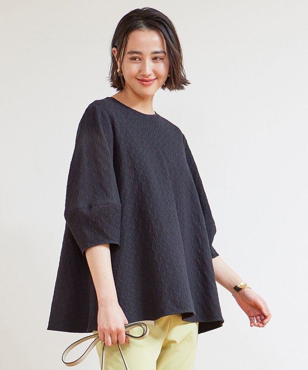 UNFILO 【洗える/シワになりにくい】フクレジャガードブラウス ブラック