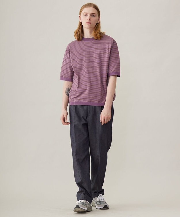 UNFILO MENS FINE MOVE クルーネック ニット [24年春夏商品] モーブボーダー