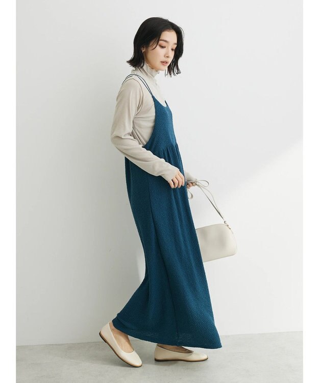 Green Parks 表面カット細ひもキャミワンピース Navy