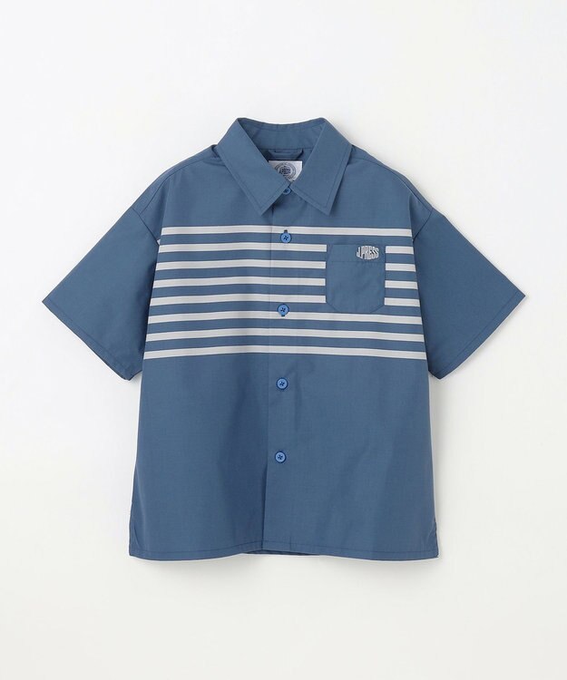 J.PRESS KIDS 【110-130cm】TCブロード パネルボーダープリント シャツ ダルブルー系