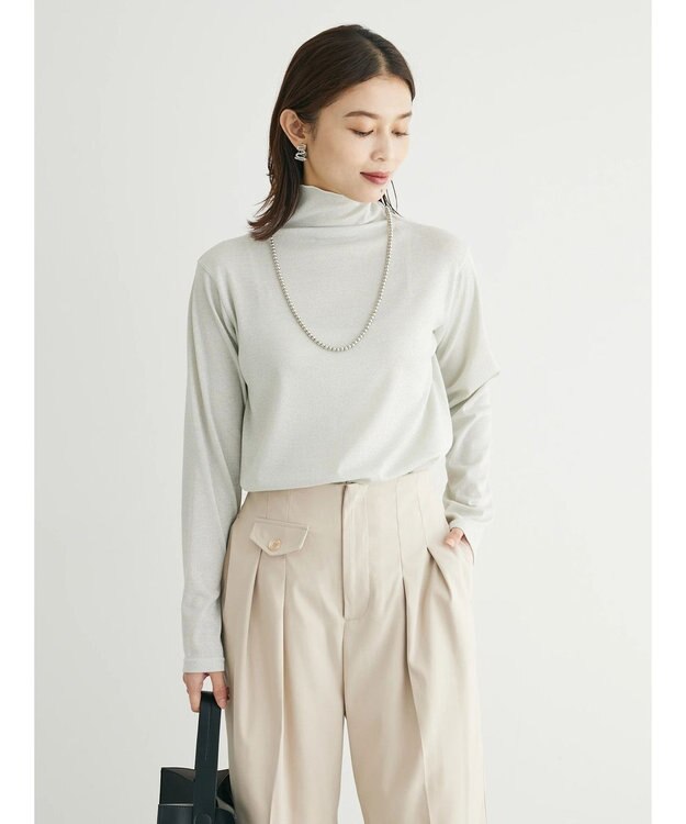 Green Parks ラメリブタートルカットソー Off White