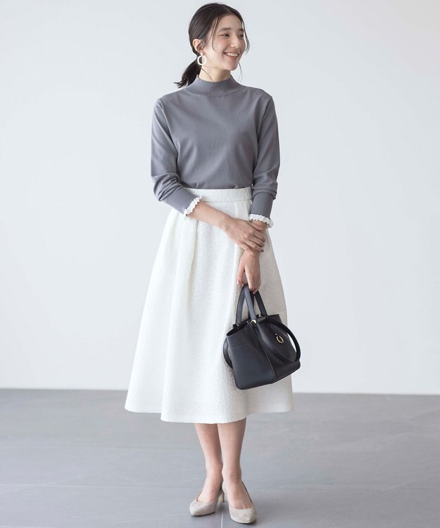 組曲 フラワージャカード フレアスカート パールホワイト系