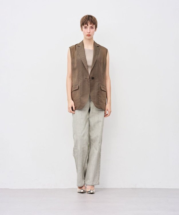 uncrave シアーオーガンジー テーラードジレ カーキベージュ