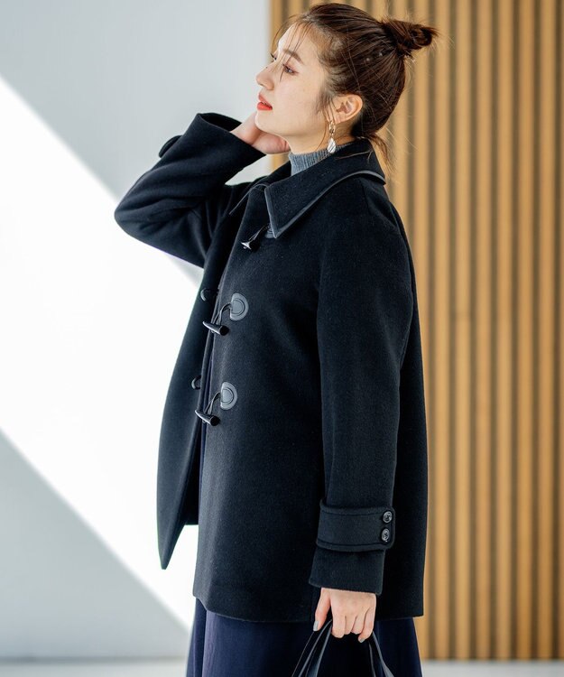 組曲 バイカラーダッフル ウールコート ブラック系