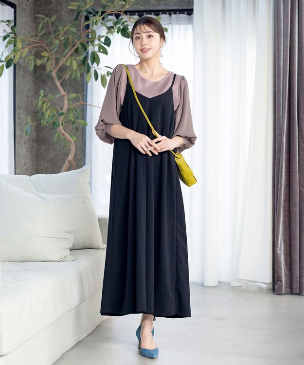 Tiaclasse L 【新色追加・洗える】異素材パフ袖トップス モカ