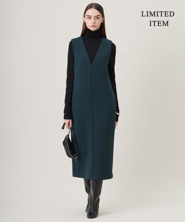 ICB L 【WEB限定・洗える】 コンパクトダブルフェイス ジャンパースカート ミッドグリーン系