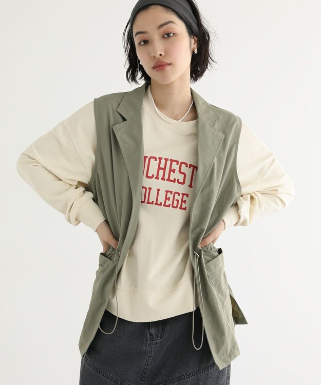 Green Parks ウエストドロストナイロンベスト Khaki