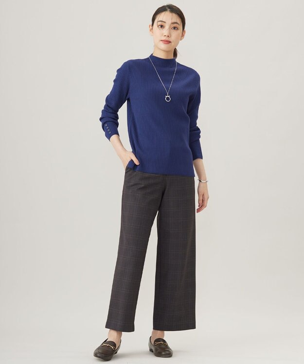 J.PRESS LADIES L 【洗える】T/Rアルガンシルクチェック ワイド パンツ グレーチェック系