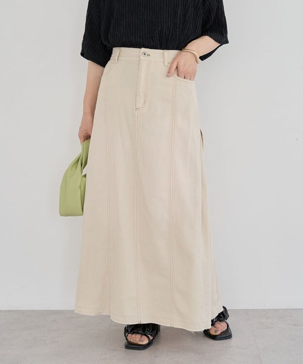 Green Parks ライトデニムサイドタックスカート Ecru