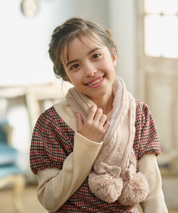 組曲 KIDS 【Fサイズ】ボアコンビ ニットマフラー ミルクティー系