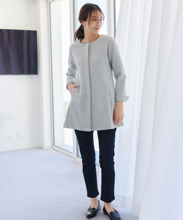 Tiaclasse L 【洗える】ダンボールフレアコート グレー