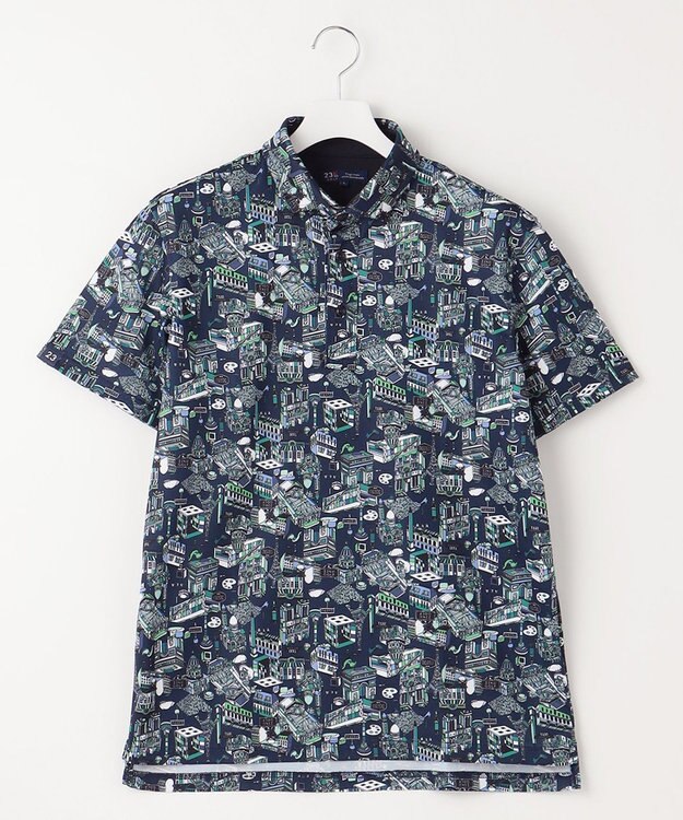 23区GOLF 【MEN】【吸水速乾/UVカット】パリマップ総柄ポロシャツ ネイビー系5