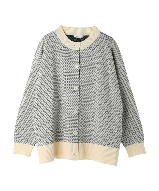 earth music&ecology ダイヤ柄ジャガードカーディガン Off White