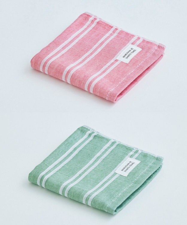 SHINTO TOWEL シマ ハンドタオル ダブル色地 2枚セット レッド/フォレスト