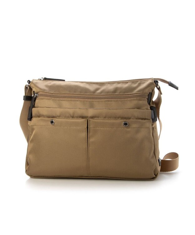 LA BAGAGERIE フロントポケット　スクエアナイロンショルダー　Mサイズ ベージュ