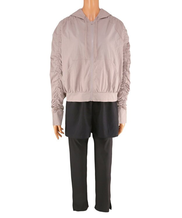 San-ai Resort（三愛水着楽園） WEB限定商品ショートラッシュパーカー付きリブタンキニ水着+レギンス付き5点セット【Beach Queen（ビーチクイーン）】 ピンクベージュ