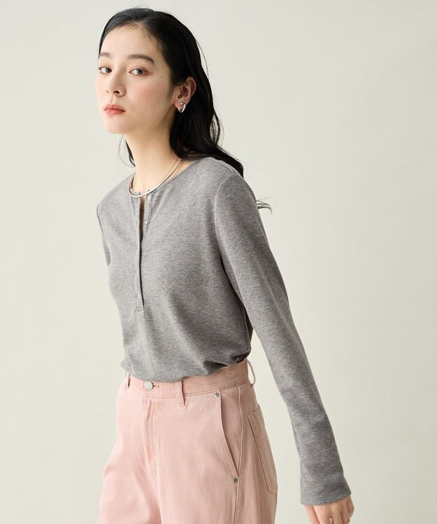 ANY クリアラメフライスヘンリーネックプルオーバー グレー