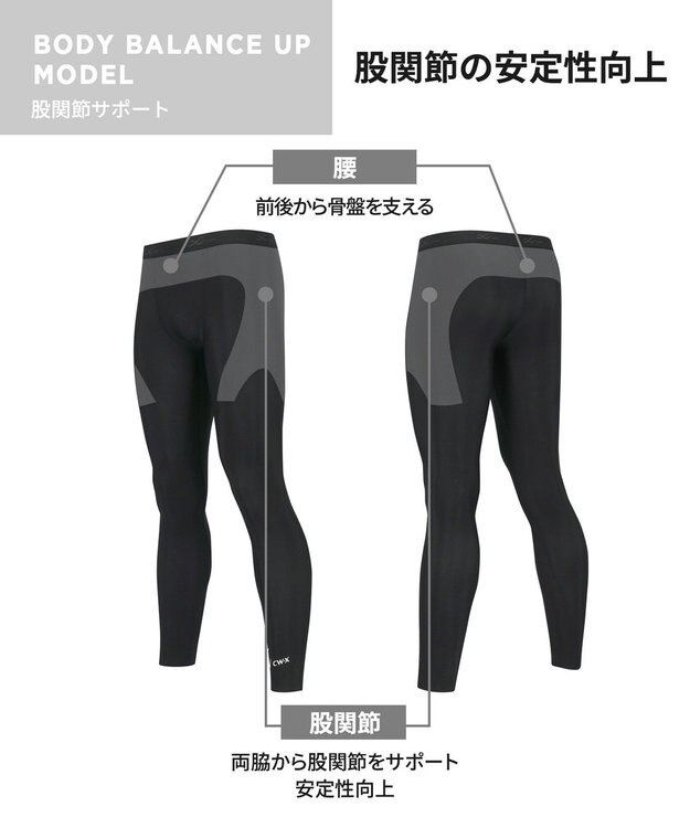 CW-X 【MEN】 CW-X スポーツタイツ 股関節・腰サポート 下半身の軸がブレにくい 球技 陸上 ロング 足首丈 3Lサイズまで対応 大きいサイズ メンズ HOO509 /ワコール ブラック