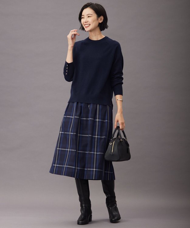 J.PRESS LADIES 【洗える】2/2綾 メモリーチェック タック スカート ネイビー系3