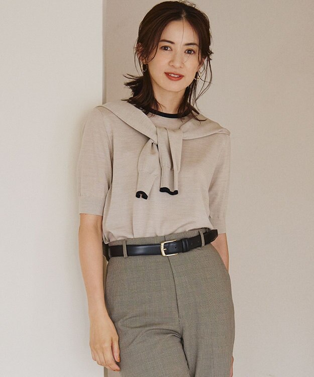 23区 S 【洗える】サステナブルウール 半袖 ニット ベージュ系1