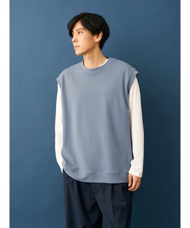 CRAFT STANDARD BOUTIQUE 梨地カットベスト＋Ｌ／Ｓ　ＴＥＥーＳＥＴ Blue