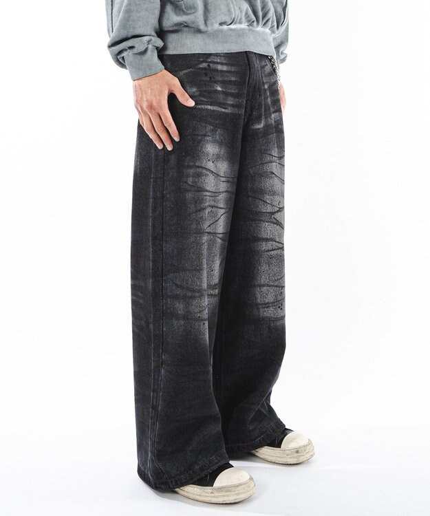 WEGO 【ユニセックス着用ITEM】スーパーバギーダーティデニムパンツ デニムブラックソノタ