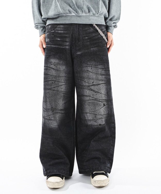 WEGO 【ユニセックス着用ITEM】スーパーバギーダーティデニムパンツ デニムブラックソノタ