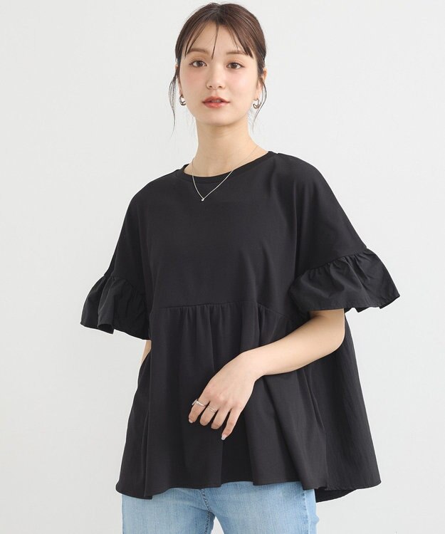 earth music&ecology 【接触冷感/洗濯機可】フリルドッキングポンチョＴ Black