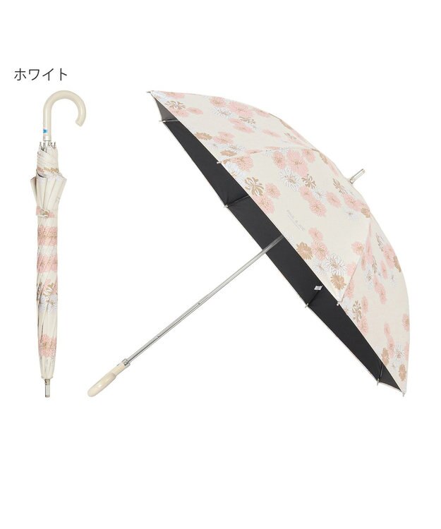 MOONBAT 【軽量】PAUL & JOE 晴雨兼用日傘 長傘 総柄クリザンテーム 一級遮光 遮熱 UV ホワイト