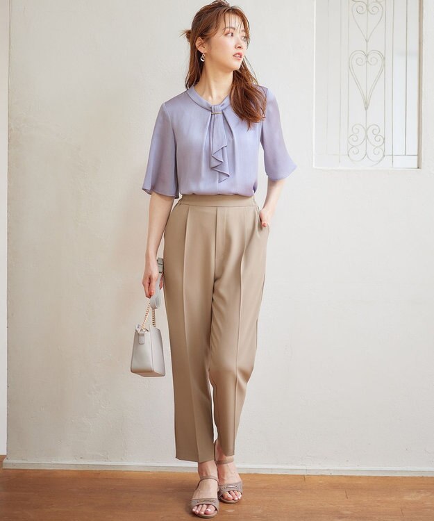 ANY SIS 【洗える】メタルパーツボウタイ ブラウス ライトブルー