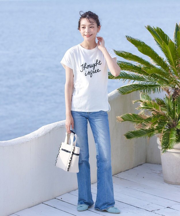 Tiaclasse 【洗える】立体刺繍ロゴTシャツカットソー オフホワイト