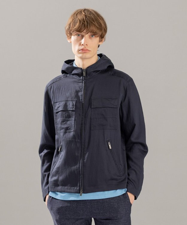 JOSEPH HOMME ストレッチマイヤー　フードブルゾン ネイビー系