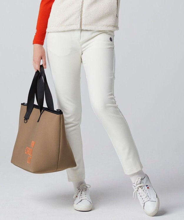 PW CIRCULUS 【WOMEN】【洗える/帯電防止/ストレッチ】ロゴ サイドライン パンツ ホワイト系