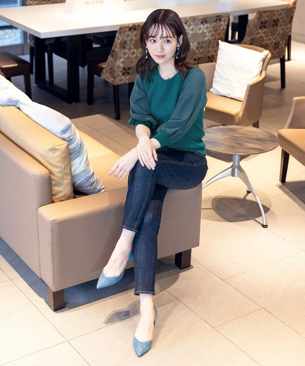 Tiaclasse 【新色追加・洗える】異素材パフ袖トップス ターコイズ