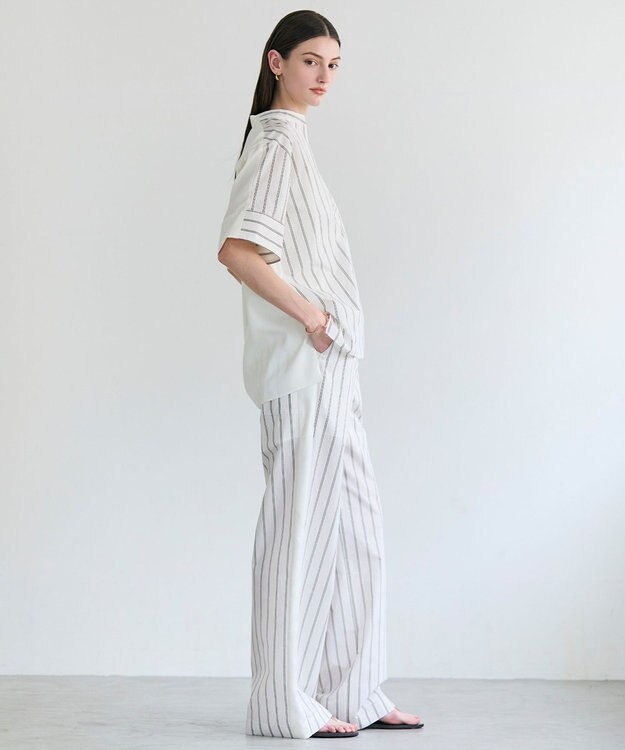 BEIGE， QUARTZ / 側章コンビ ストライプパンツ Ecru St.