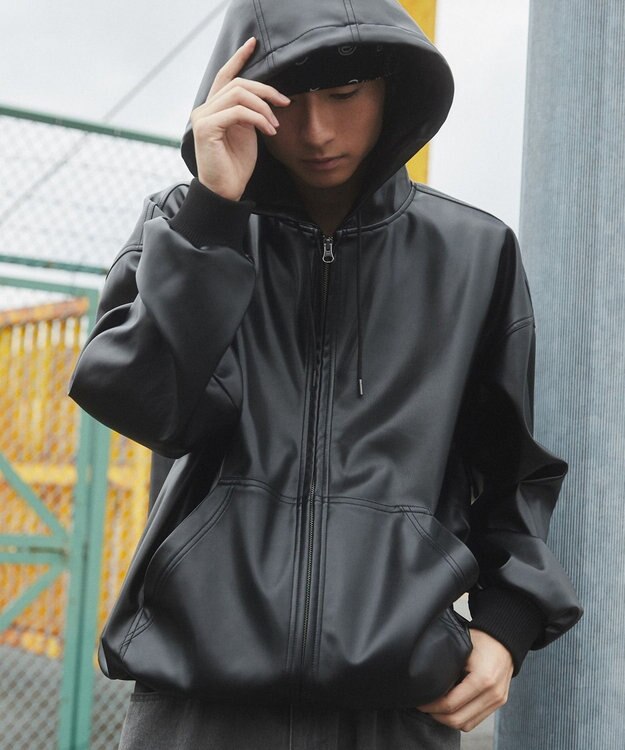 WEGO エコレザーフードブルゾン ブラック