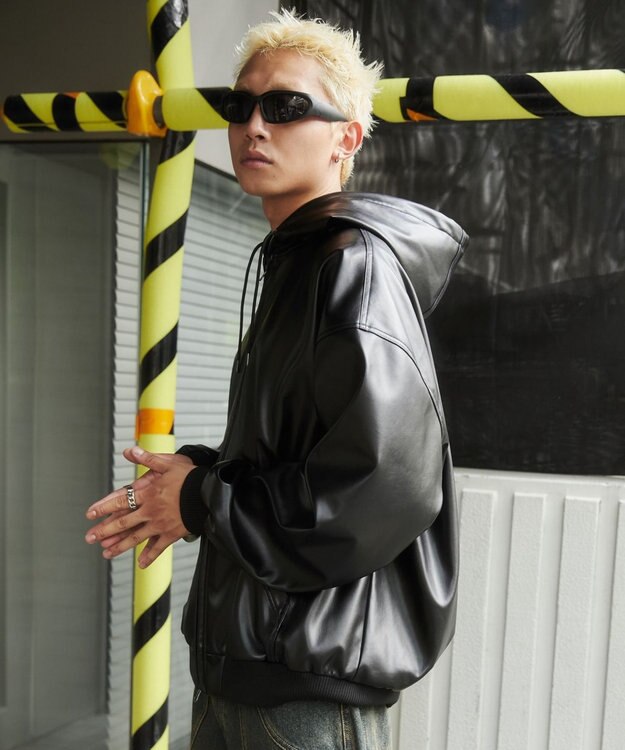 WEGO エコレザーフードブルゾン ブラック