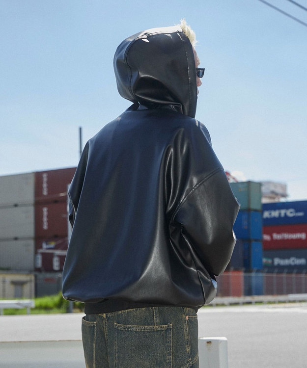 WEGO エコレザーフードブルゾン ブラック