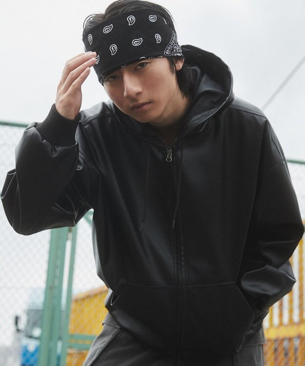 WEGO エコレザーフードブルゾン ブラック