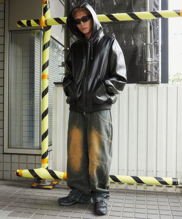 WEGO エコレザーフードブルゾン ブラック