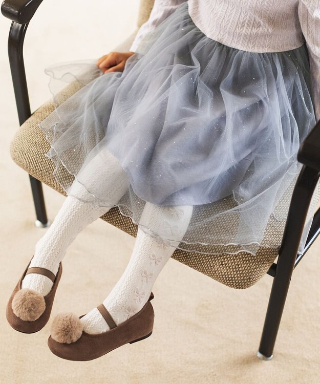 ANY KIDS ポンポン付きパンプス ブラウン系