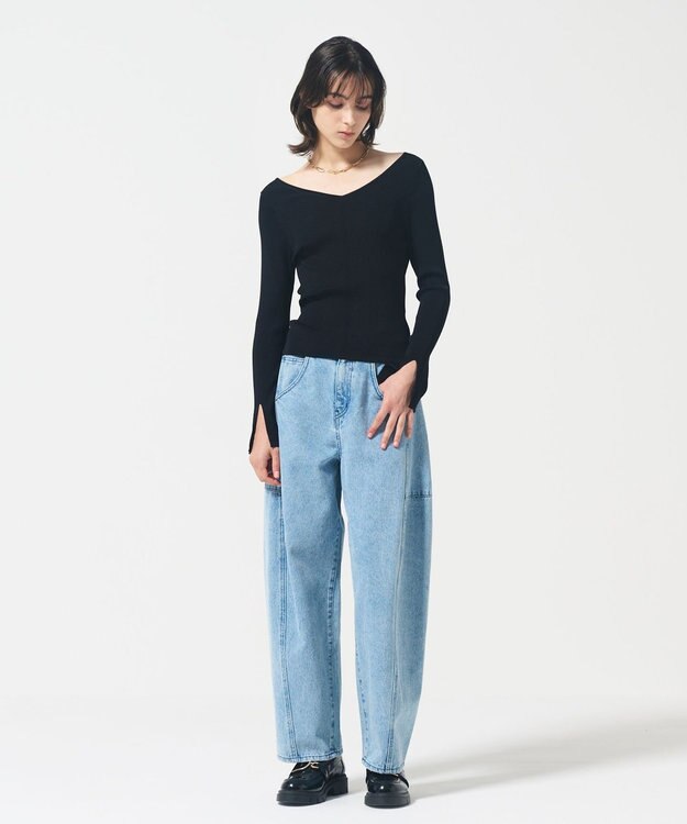 GRACE CONTINENTAL リブVネックニットトップ ブラック