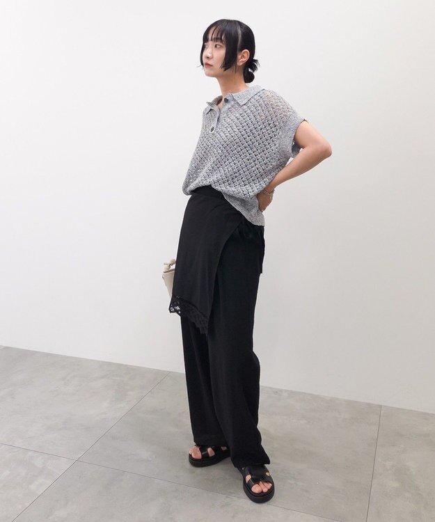Green Parks 衿付き透かし編みニットプルオーバー Gray