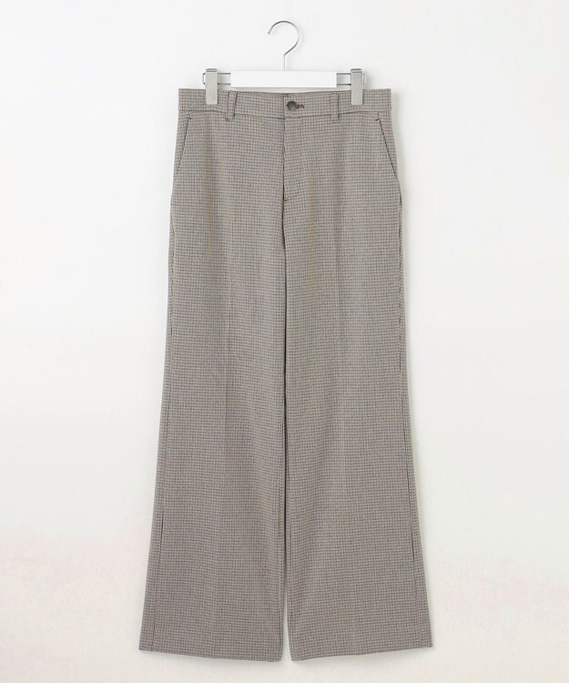 自由区 【撥水加工・洗える】TRギャバチェック柄ストレート パンツ ベージュ系チェック