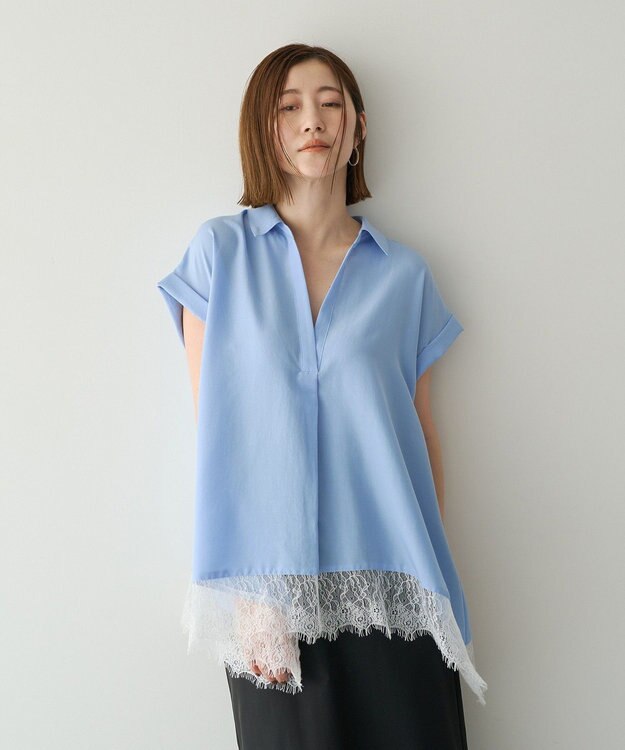 YECCA VECCA 裾レーススキッパーシャツ Blue
