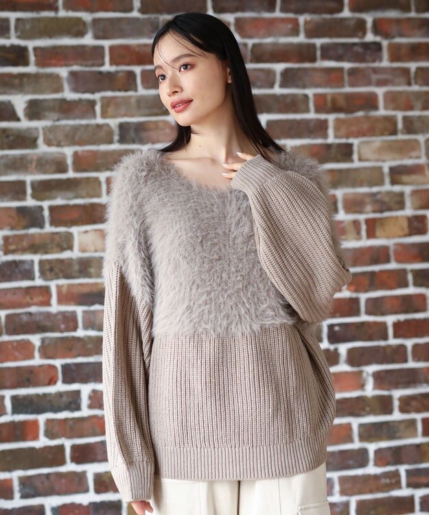 Green Parks ・Ｐｅｔｉｔ　Ｆｌｅｕｒ　シャギーキリカエニット Gray Beige