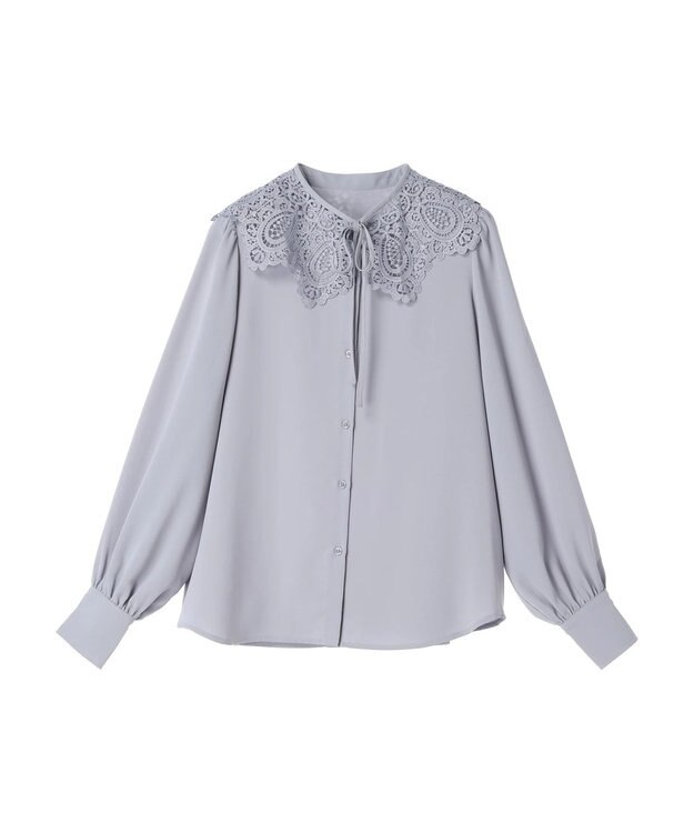 earth music&ecology ２ｗａｙレース衿ブラウス Grayish Blue