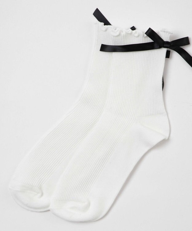 WEGO バックリボンクルーソックス ホワイト